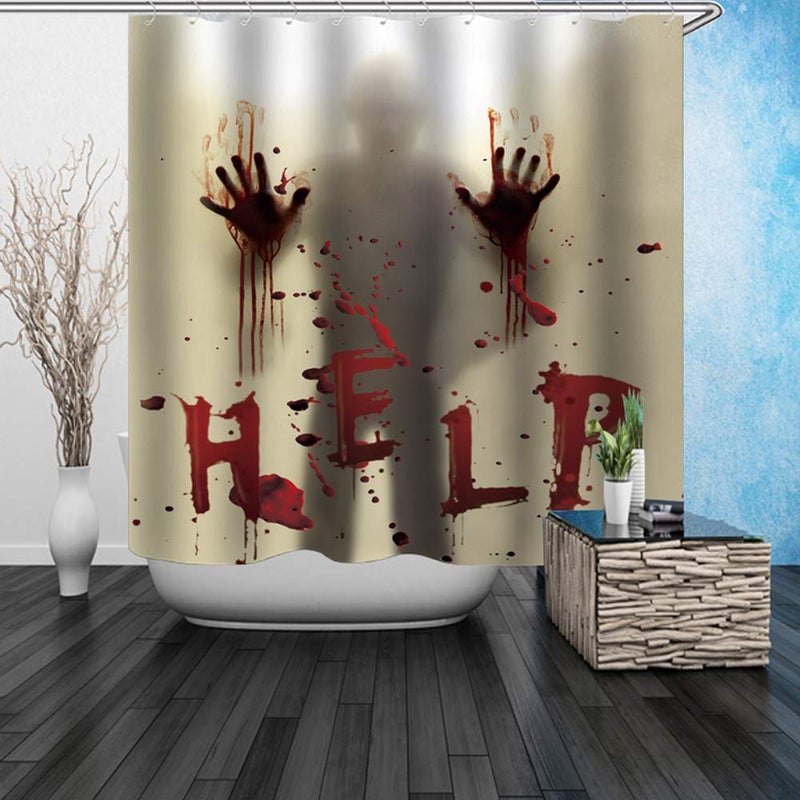 CHICHIC 71 Inch x 71 Inch Halloween Shower Curtain Liner Window Curtains, Help Me with Bloodys Hands for Halloween Decorations Theme Decor Props Bathroom - Image 2